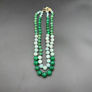 Lonna&Lilly Necklace Gold Tone Green White Bead 2 Strand Adjustable Faux Jade